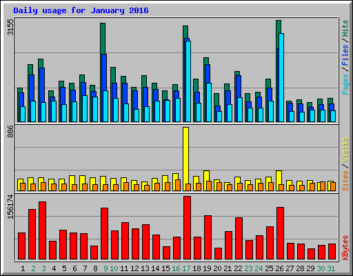 Daily usage for January 2016